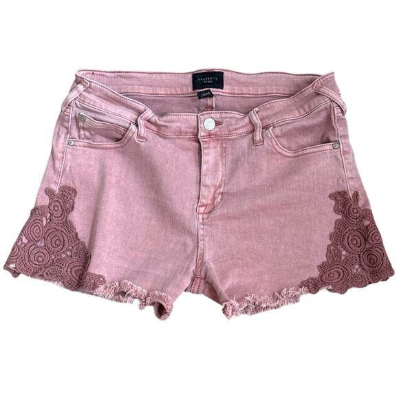 Celebrity Pink Pants - Celebrity Pink Dusty Rose Pink Denim Raw Hem Cut off Shorts with Lace Detail
